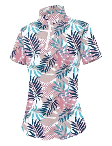 Image of LOMON Womens Golf Polo Shirts Summer Short Sleeve 1 /4 Zip Tops Moisture Wicking Casual Tennis Activewear with Pockets
