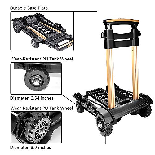 Folding Hand Truck Portable Dolly Compact Utility Luggage Cart With 70Kg/155Lbs Heavy Duty 4 Wheels Solid Construction Adjustable Handle For Moving Travel Shopping Office Use (Black) #TOP1