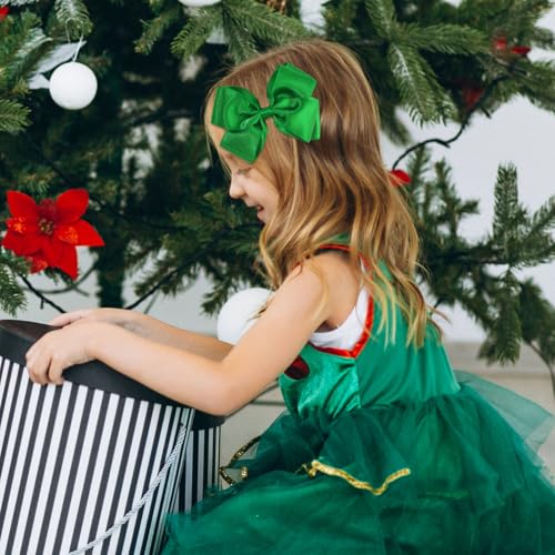 CN 4.5 Inch Green Glitter Hair Bows for Girls Alligator Clips Sparkly Satin Hair Accessories for Kids Toddler Women on Birthday Wedding Christmas and Party