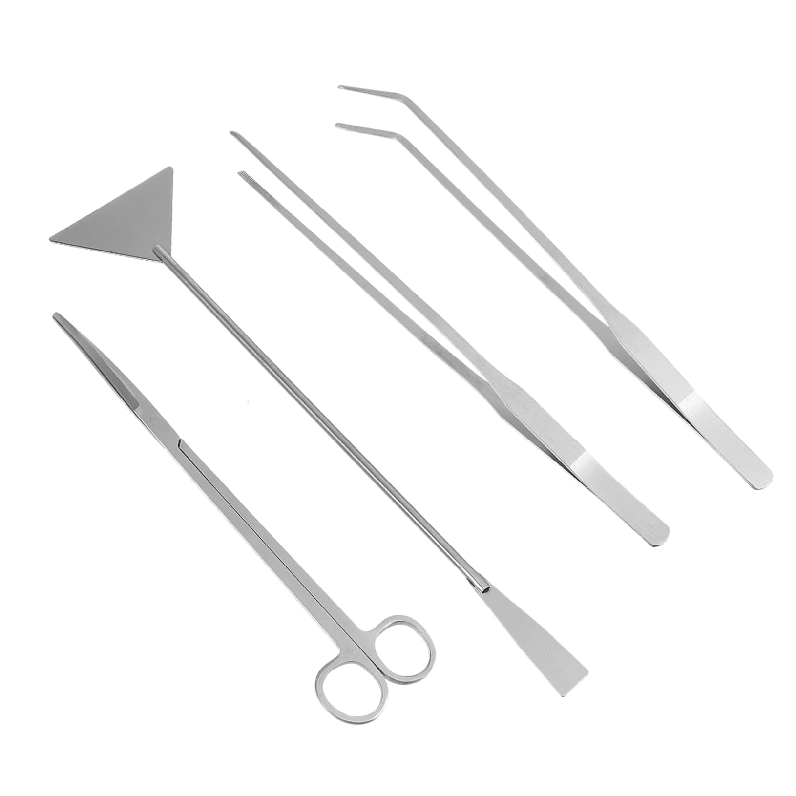 Juego de Herramientas para Plantas Acuáticas de Acuario 4 Piezas | Acero Inoxidable, Color Plata, 1 Set, para Sustrato y Grava, Mantenimiento y Retirada de Plantas Marchitas