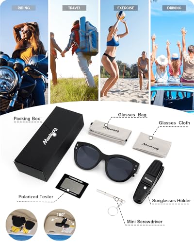 Meeloog Polarized Sunglasses Fit Over Glasses For Women, Trendy Round Sun Glasses Lightweight Wrap Around Shades MST00804