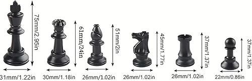 Miniatura 3 de Juego de 32 piezas de ajedrez de plástico, ajedrez blanco y negro para tablas de 15 a 20 pulgadas, fondo de fieltro, con bolsa de almacenamiento con