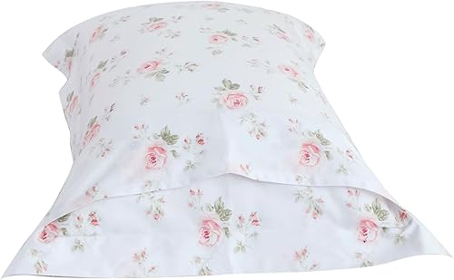Miniatura 8 de QSH Juego de 2 fundas de almohada florales 100% de algodón, tamaño estándar, estilo vintage, elegante, con estampado de rosas, tamaño estándar,