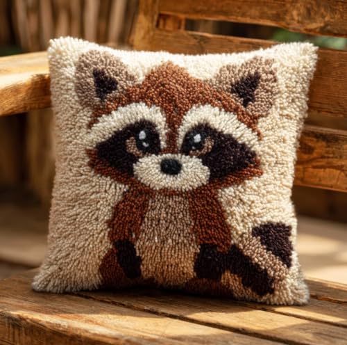 Kit tapis point noué raton laveur 43x43cm avec canevas de broderie pour adultes