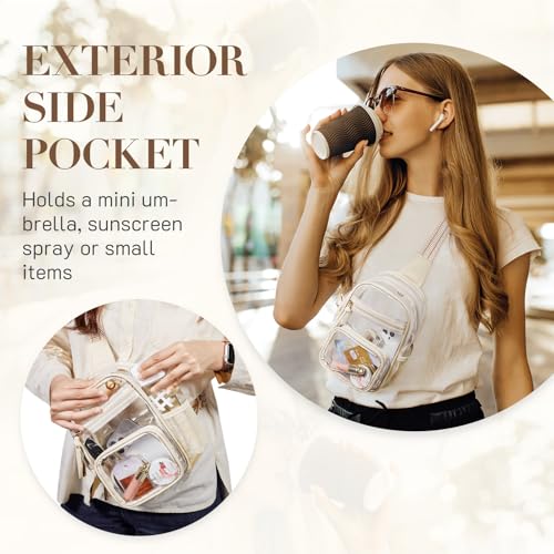 Missnine Clear Bag for Stadium Events Clear Sling Bag Fanny Pack Crossbody Purse for Sport Concert with Side Mesh Pocket2