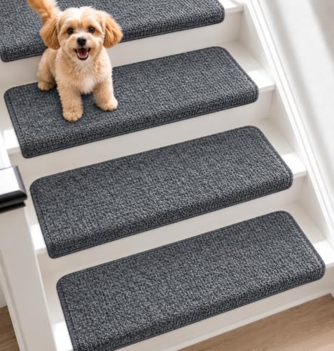 Bullnose Carpet Stair Treads for Wooden Steps 9.5"x26" Indoor 15 PCS-Grey