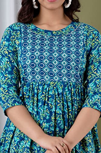 Image of Women's Feeding Kurta Cotton | Floral Anarkali Pregnancy Kurta with Nursing Zipper | Pre & Post Partum | Maternity Dresses | Mom to Be Gift