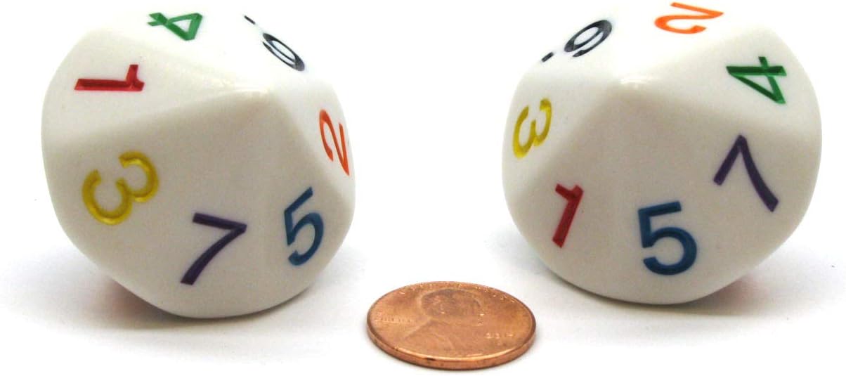 28mm Opaque White D14 1-7 Twice Multi-Color Dice by Koplow Games