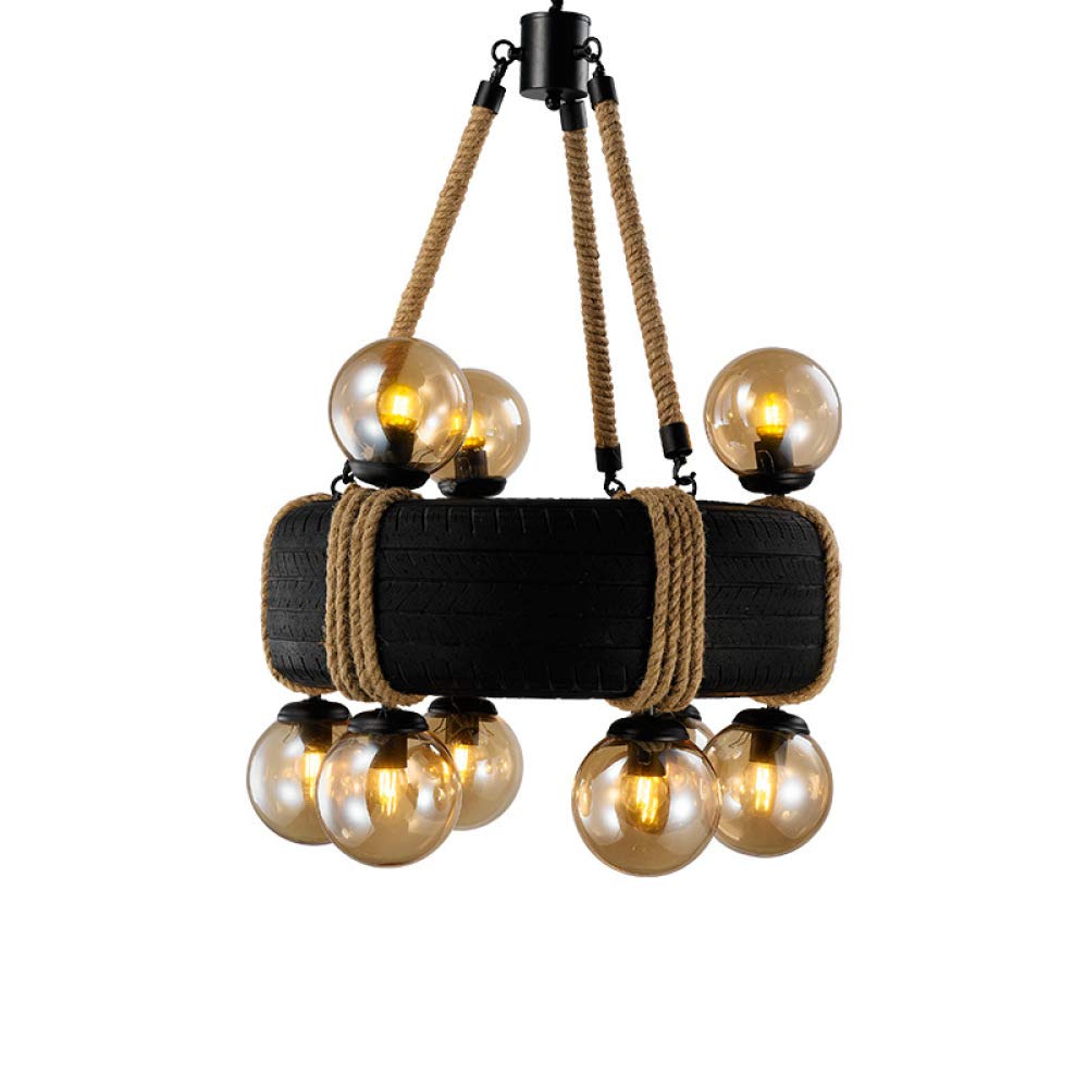Lustre corde de chanvre et verre noir MU style américain rétro rustique
