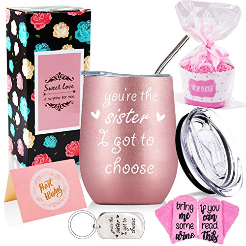 AiHeart You're the Sister I Got to Choose Wine Tumbler,12oz Stainless Steel Travel Mug with Lid,Birthday Gift for Soul Unbiological Sister,Grandma,Mom,Aunts,Coworker and Wine Lovers(rose gold）