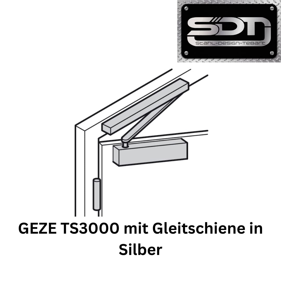stahl-design-tebart Geze TS 3000 V Cierrapuertas para aplicaciones versátiles, tamaño EN 1-4, paquete completo con riel deslizante plata EV1, nº:028348, SDT34669-001