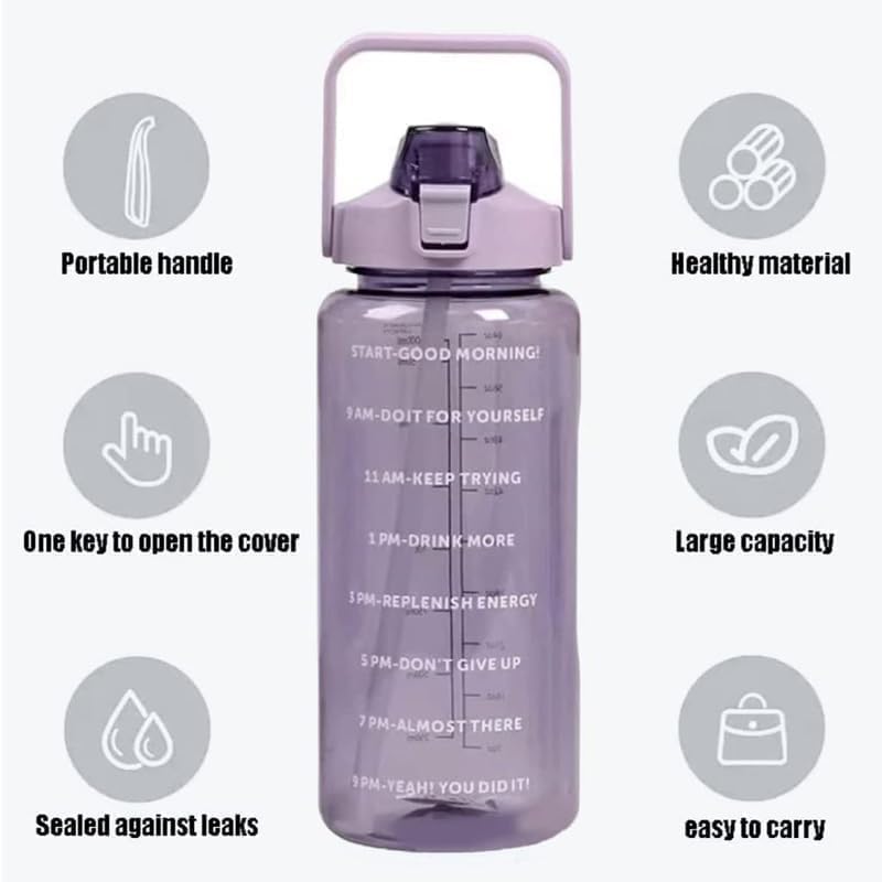 Image of XMART INDIA Plastic 2L Motivational Water Bottle with Time Marker Leak-Proof, BPA-Free Sports Bottle for Office, School, College, Gym, Travel Sipper Water Bottle for Adults, Multicolor, Pack of 1