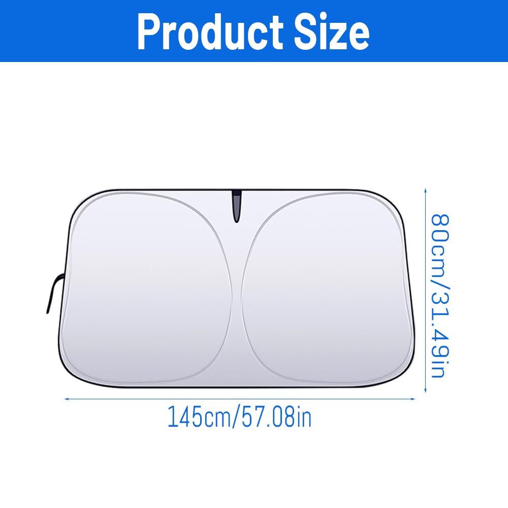 Auto Sonnenschutz Frontscheibe 145x80 Cm - Faltbarer UV & Hitzeschutz Für Die Meisten Autos