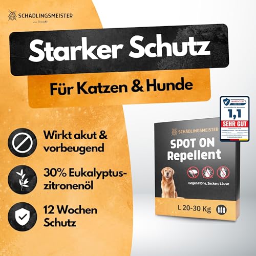 Spot On Repellent - 3 Tuben - Gegen Flöhe, Zecken, Läuse - Für Katzen und Hunde - Zum direkten Auftragen auf die Haut - Zeckenschutz Katze - Zeckenschutz Hund - Zeckenmittel (L (20-30 KG))
