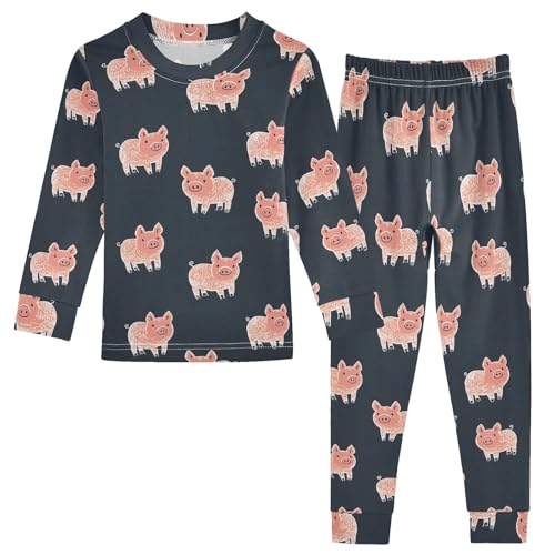 Cute Simple Pigs Pattern Cute Pajama Sets Long Sleeve Top and Pants, Snug Fit Sleepwear for Night Wears