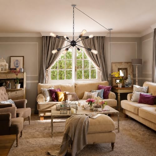 Image of 8 Lights Plug in Chandelier, Hanging Lights Black Plug in Pendant Light
