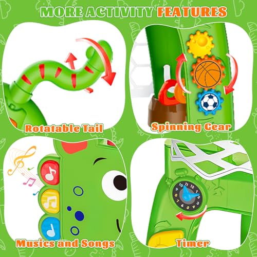 4-in-1 Basketballkorb und Fußballtor Spielzeug für Kleinkinder, Babyspielzeug mit Golfspiel und Ringwurfspiel, Dinosaurier-Spielzeug für 1 2 3 jährige Jungen und Mädchen mit Licht, Sound und Musik