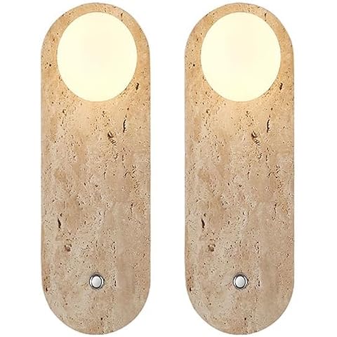 CATA-MEDICA Bathroom Vanity Stone Wall lamp Set of 2, Retro Travertine Wall Sconce, G9 Base Wall Light Fixtures with Glass Shade for Bath Mirror Bedroom Living Room Hallway Cover