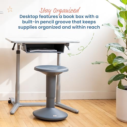 Image of ECR4Kids 3S Mobile Adjustable Open Front Desk, Sit Stand, and Store, Classroom Furniture, Grey
