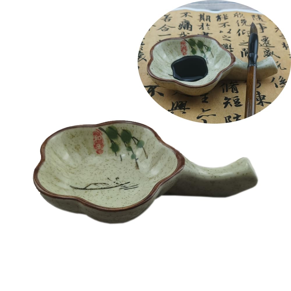 Woonsoon Multifunctional Inkwell Dish Porcelain Handmade Ink Well Inkstone with Brush Holder for Chinese Japanese Calligraphy Painting Practice-image-11