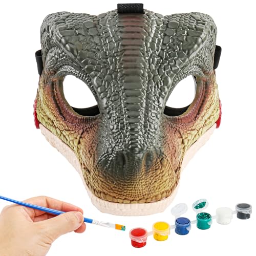 PaLeyFer Hard Plastic Dino Mask, 2 in 1 with Paints, Dinosaur Costume for Furry Girls Boys, Dinosaur Toys with Sounds for Kids 3-5-7, Halloween Mask Costume, Christmas Birthday Gift