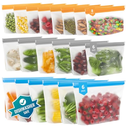 IDEATECH Gefrierbeutel Wiederverwendbar Silikonbeutel Standboden für Lebensmittel BPA Frei Zip Aufbewahrungsbeutel für Camping Küche Suppen Gemüse (Mehrfarbig (3 Gallonen + 3 Sandwich + 3 Snack))