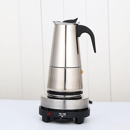 FLYHERO Moka Pot - Cafetera de acero inoxidable para estufa, cafetera italiana, 10.1fl oz10 oz6 tazas con estufa eléctrica (6 tazas)