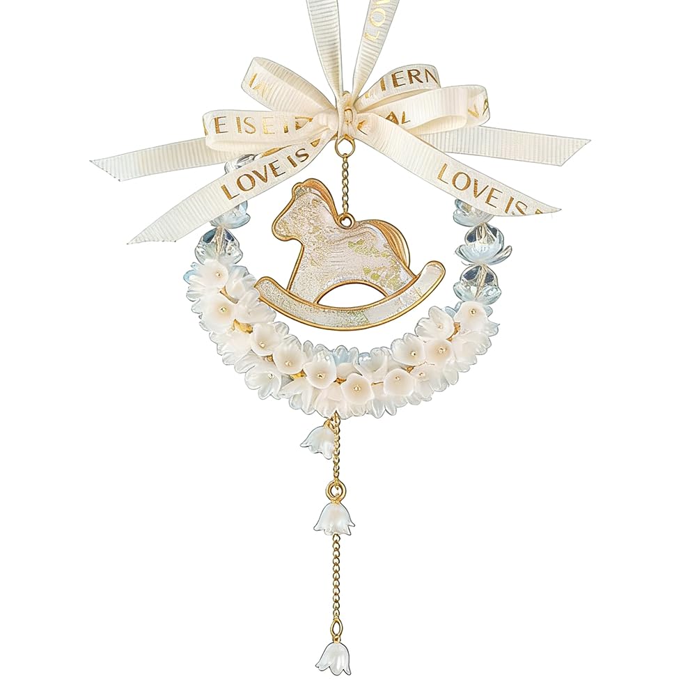 UDSKNV[KSL Crystal Bell Orchid Flower Car Rear-View Mirror Hanging Decor Car Ornament Pendant White