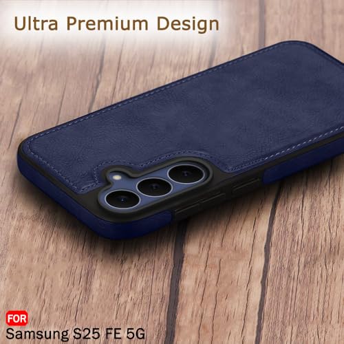 Image of TheGiftKart Genuine Leather Finish Back Cover Case for Samsung Galaxy S25 FE 5G | Shockproof Design | Camera & Screen Protection | Stunning Minimalist Design Back Case Cover for Samsung S25 FE (Blue)