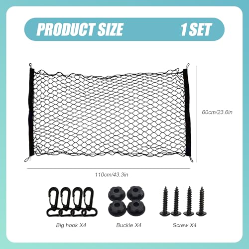 Gepäcknetz Auto,110x60cm Kofferraum Netztasche Ausziehbar auf 140x100cm Trennnetz Kofferraumnetz Auto Netz Kofferraum Gepäcknetz Wohnmobil Ladungssicherungsnetz für Meisten Fahrzeugtypen