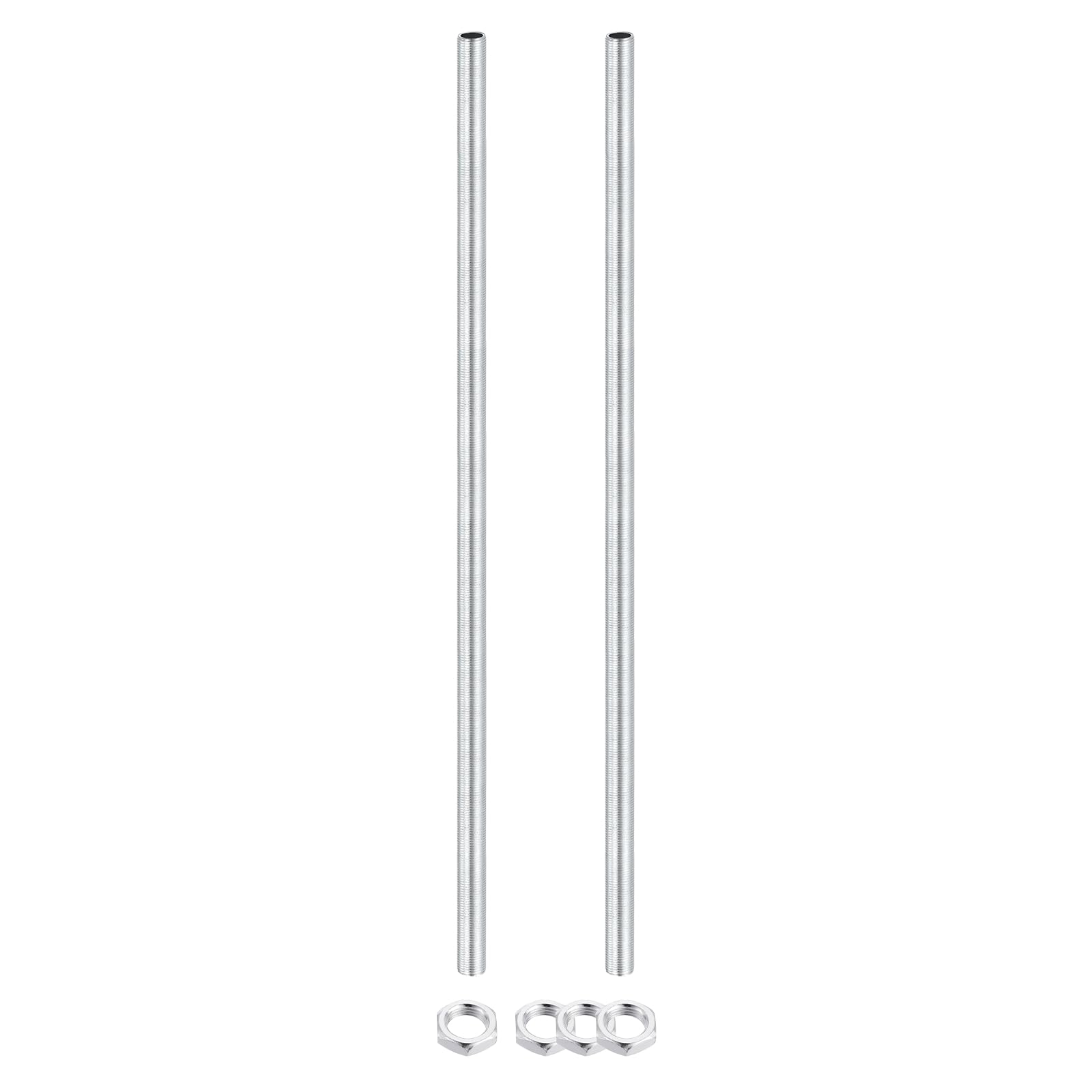 sourcing map 2Pcs 360mm Lamp Pipe Nipples Kit with Lock Nuts, M12x1 Fine All Threaded Hollow Tube Lamp Repair Hardware Fasteners for Chandelier Ceiling Lamps Assembly DIY, White Zinc โ image 1