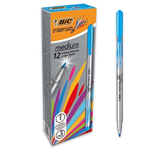 BIC Intensity Fineliner, Filzstifte Set mit 12 Stiften in Türkis, mit mittlerer Spitze, Ideal für das Büro, das Home Office oder die Schule