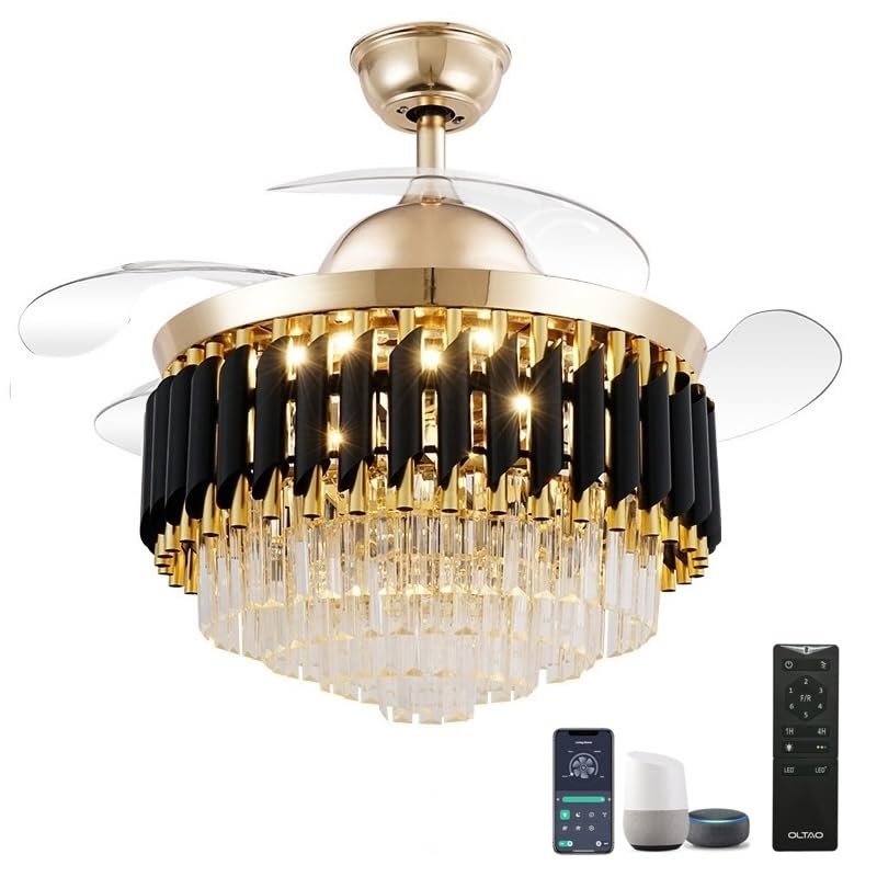 Image of oltao Gracy Smart Chandelier Ceiling Fan with BLDC Motor, Dimmable 3 Colour LED Light, Alexa & Google Home Compatible, Remote & App Control