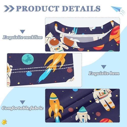 ALAZA Kids Rash Guard Boys Toddler Swim Shirts Short Sleeve Astronauts Rockets Planet UPF 50+ 3T3