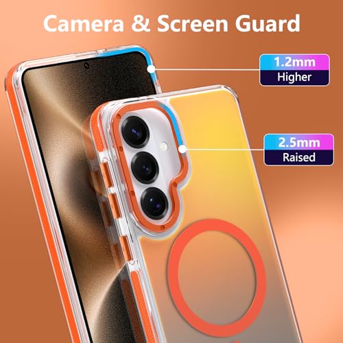 Image of Magnetic Case for Samsung Galaxy S26 Plus [Compatible with Magsafe] [Cute Fashion Fluorescent Design] [1 Screen Protector] Slim Translucent Matte Case for Galaxy S26 Plus 6.7 inch, Orange