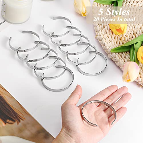 Fumete 20 Pcs Inspirational Cuff Bracelets Bulk Gifts for Women Thank You Bracelets Motivational Engraved Jewelry for Coworker3