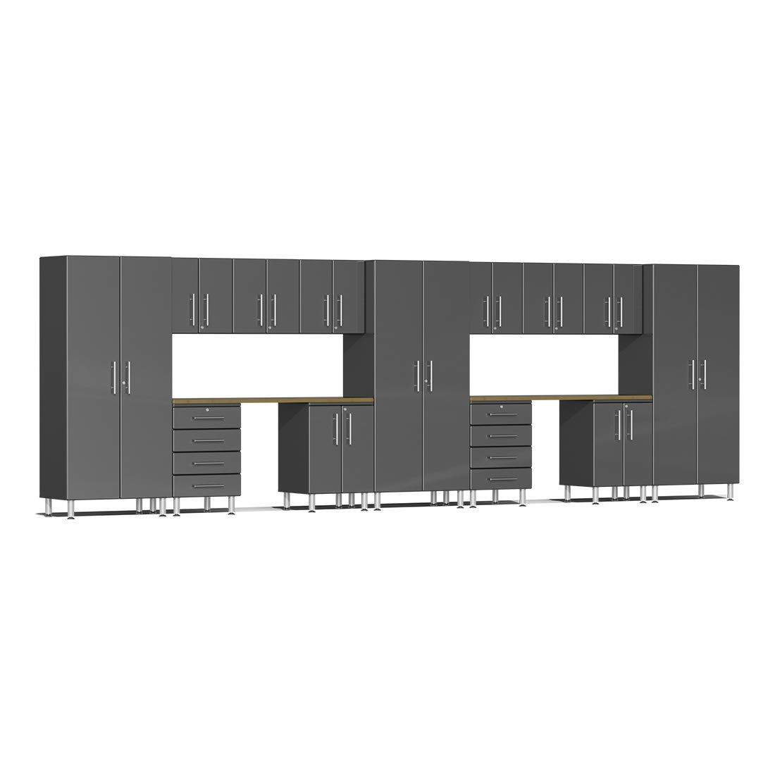 Ulti-MATE UG22152G 15-Piece Garage Cabinet Kit with Bamboo Worktops in Graphite Grey Metallic