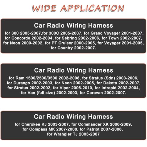 MKBKLLJY Kabel instalacyjny radia samochodowego z zamiennikiem anteny do Ram 1500/2500/3500/Stratus/Caravan/Wrangler TJ/Chrysler 300/300C Złącze odbiornika CD stereo