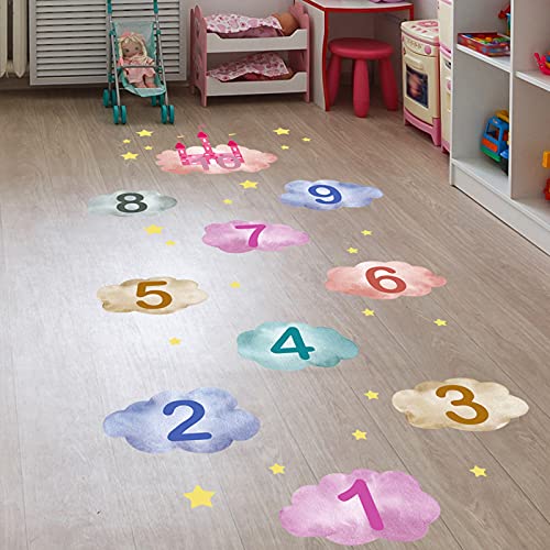 Image of HUANLE Kids DIY Lattice Floor Sticker Hopscotch Footprint Room Decor Number Brain Games Sticker Digital Pathway Art Floor Tile Decals Puzzle Games Party Social Decor for Baby Room Classroom Nursery