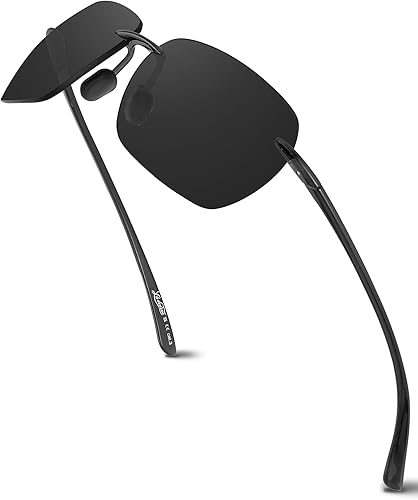 LADEESSE Sunglasses Men - Rimless Square Polarized Sunglasses - Lightweight TR90 Frame Sun Glasses with UV Protection