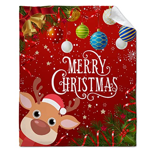 Merry Christmas Deer Throw Blanket, Happy New Year 2022 Gift for Son Daughter, Lightweight Winter Holiday Xmas Flannel Micro Blanket for Christmas Bed Sofa Couch Home 60