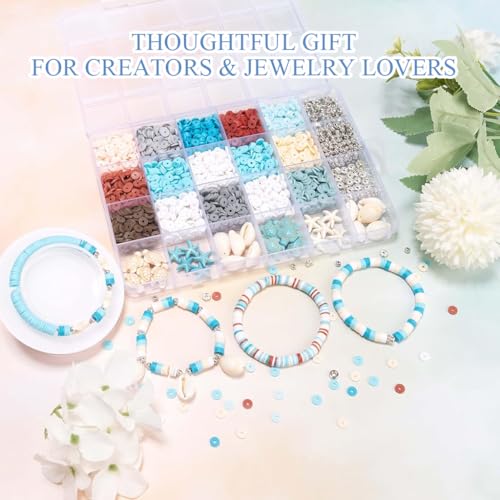 Image of SANNIDHI Clay Beads for Bracelet Making, 2400Pcs Ocean Style Jewelry Making Polymer Beads Set for Kids Women Bracelet Anklet DIY, with Turtle Shells Starfish Charms