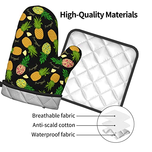 Tropical Pineapple Oven Mitts Pot Holders Set,2-Piece Set, Heat Resistant Waterproof Gloves For Kitchen Cooking, Baking, Bbq #TOP2
