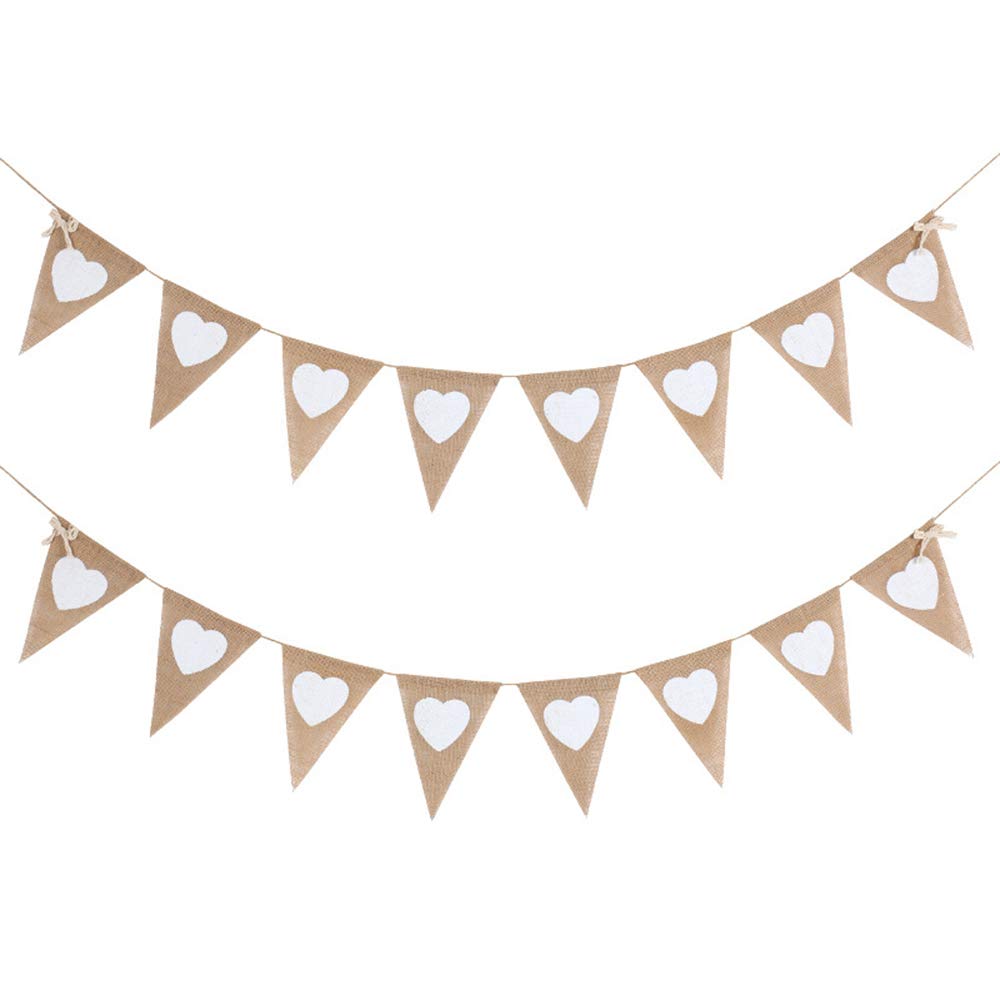 Jetclutch White 3 Meters Hessian Bunting Burlap Flags, Vintage Hessian Bunting Love Heart Rustic Burlap Banner For Wedding Birthday Party Christmas