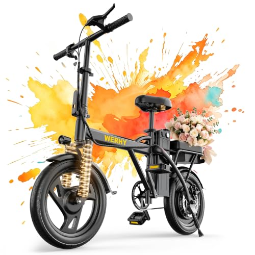 WERHY Electric Bike for Adults, 750W Peak Electric Foldable Bike, 40 Miles(Pedal Assist Mode), 20MPH E-Bike with 48V Removable Battery, 14" Tire Ebike with Front Dual Suspension image 2
