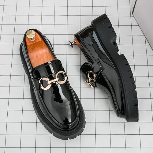 Men's Patent Leather Slip-On Platform Loafers Luxury Round Toe Metal Decorationfor Non-Slip Lug Sole Business Casual Work Shoes with Business Office Party4
