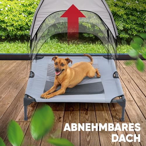 Deuline Hundeliege mit Dach erhöhtes Hundebett Garten Outdoor Haustierliege L-91x76x18/90cm GRAU 520082