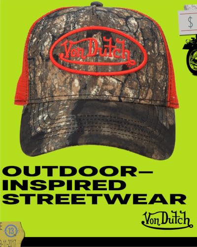 Image of Von Dutch Mens & Womens Trucker Hat - Adjustable Snapback Curved Brim Realtree Camo Hunting Baseball Cap for Men and Women