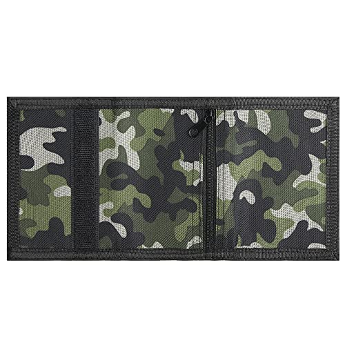 Image of Kids Wallet for Boys Girls Teens Trifold, Canvas Toddler Wallet for Boys, Cute Zipper Wallets Youth with Coin Pocket Card Holders, Novelty Wallets for Childrens Birthday Gifts, Camo green, 0.4