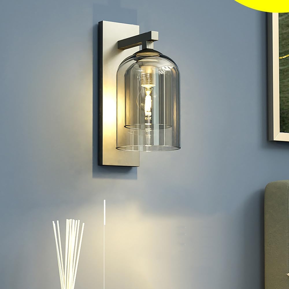 Mid Century Wall Sconce Smoked Glass Amber Indoor Modern Farmhouse Barn Light Wall Sconce Black Rustic Industrial Wall Mount Vintage Kitchen Wall Lamp Over Sink Bedroom Hallway Living Room